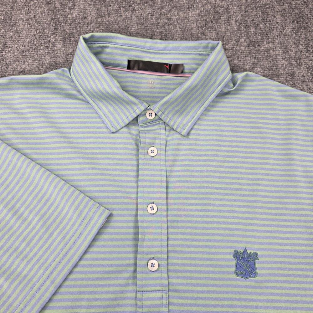 RLX Ralph Lauren Polo Shirt Mens XL Blue Green Stripe Golf Wicking Stretch Logo